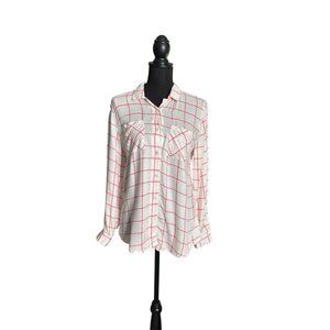 Harper Heritage Women's Salmon/White Windowpane Button-Down Shirt XS NWT